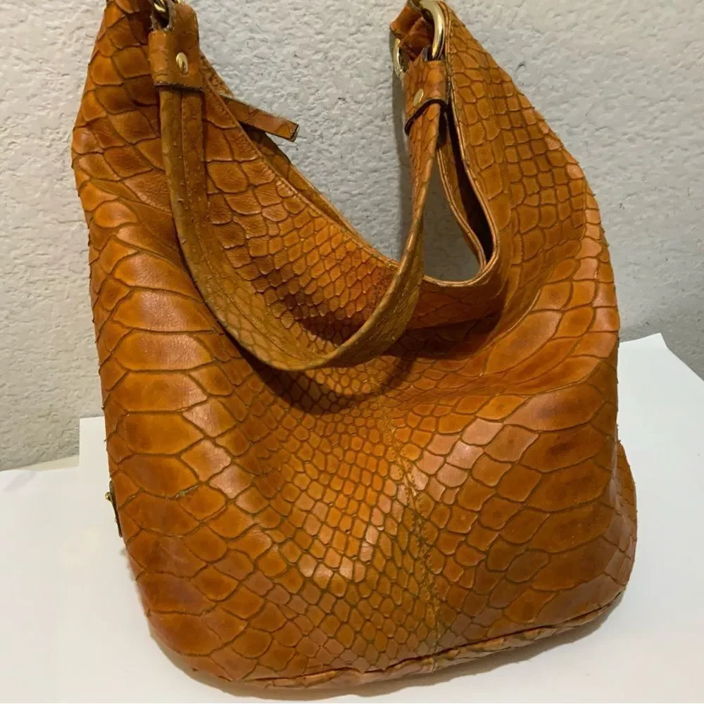 Jenrigo Made in Italy brown snake texture leather hobo shoulder bag